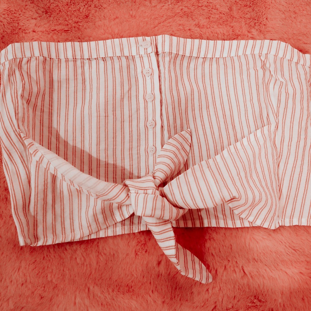 Yellow and White striped, button down crop top